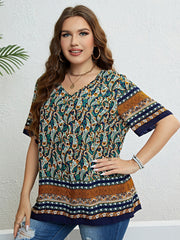 Bohemian Printed V-Neck Blouse