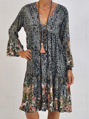 Gray Leopard Print A-Line Cotton-Blend Vintage Dresses