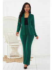 Blazer Office Suit Pants Sets Basic Green Black Office Wear to work Solid Color Shirt Collar S M L XL for Women