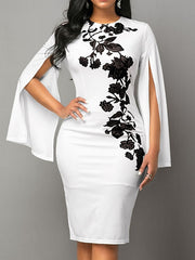 Bodycon Sheath Dress Church Dress Midi Dress Black White Long Sleeve Floral Split Summer Spring Crew Neck Stylish Winter Dress Fall Dress S M L XL XXL for Women