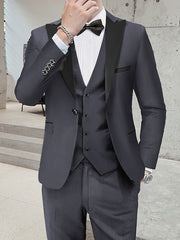 Black Burgundy Blue Men's Performance Party / Evening Tuxedos 3 Piece Peak N / A Tailored Fit Single Breasted One-button