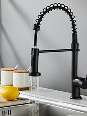 Black Kitchen Sink Mixer Faucet Pull Down, 360° Swivel Spring Vessel Taps with 2 Modes, Single Handle Hole Spring Brass Kitchen Faucets