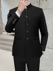 Black White Yellow Men's Wedding Suits 2 Piece Solid Colored Standard Fit Single Breasted Two-buttons