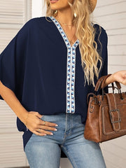 Blouse Chiffon Thin Solid / Plain Color Basic V Neck Batwing Sleeve Summer Black White Wine Blue Dark Blue for Women