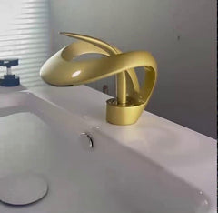 Black Bathroom Sink Mixer Faucet Waterfall Spout, Brass Basin Taps Single Handle One Hole Vessel Bathroom Tap with Hot and Cold Switch Golden Grey Chrome