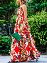 Floral Round Neck Red Fashion Woman Vacation Dress
