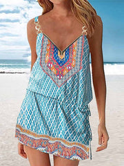 Beach Dress Beach Wear Mini Dress Zipper Print Tropical Fashion Floral Spaghetti Strap Sleeveless Regular Fit Outdoor Daily Black And White White Summer Spring S M L XL for Women