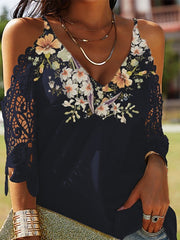 Floral-Print Cotton-Blend Casual Short Sleeve Shirts & Tops