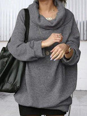 High Neck Solid Loosen Off Shoulder Shirts & Tops
