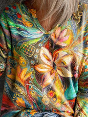 Long Sleeve V Neck Cotton-Blend Casual Shirts & Tops