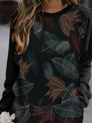 Leaf print casual basic personality dress