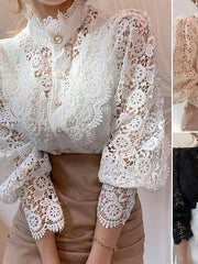 Blouse Hole Solid Colored Elegant & Luxurious Shirt Collar Standard Winter Black Apricot White for Women