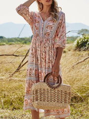 Floral-Print Half Sleeve Boho Shift Dresses