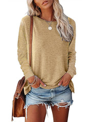 Blouse Basic Plain Basic Round Neck Regular Fall Green Black Blue Pink Grey for Women