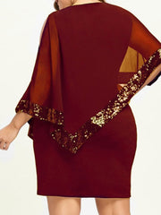 Bodycon Sheath Dress Mini Dress Black Yellow Wine Half Sleeve Pure Color Sequins Summer Spring Crew Neck Stylish S M L XL XXL 3XL 4XL 5XL for Women