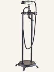 Bathtub Faucet Floor Mounted, Brass Retro Style Telephone Shape Brass Electroplated Finish Two Handles Two Holes Shower Faucet with Handshower and Drain