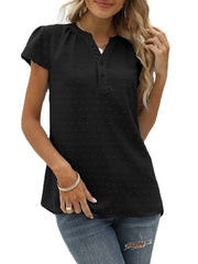 Blouse Jacquard Solid / Plain Color Daily V Neck Cap Sleeve Summer Light Blue Black White Pink Dark Pink for Women