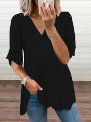 Blouse Shirt Basic V Neck Plain Modern V Neck Puff Balloon Regular Summer Blue White Black Grey Red for Women
