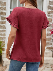Blouse Ruffle Solid / Plain Color Basic Round Neck Petal Sleeve Summer Deep Pink Wine Red Green for Women
