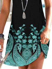 Beach Dress Beach Wear Mini Dress Print Ethnic Casual Floral Spaghetti Strap Sleeveless Loose Fit Daily Vacation Green Summer Spring S M L XL for Women