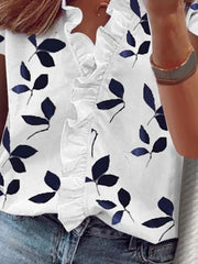 Floral Elegant V-Neckline Short Sleeve Blouses