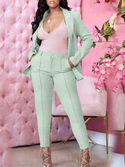 Blazer Office Suit Pants Sets Dress Pants Basic Business Blue Purple Office Work Solid Color Shirt Collar S M L XL 2XL for Women