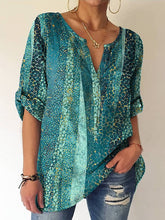 Blouse Tunic Green Graphic Print Long Sleeve Casual Weekend Basic Ethnic V Neck Regular Geometric Painting S for Women
