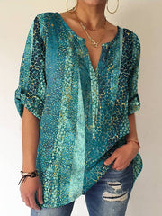 Blouse Tunic Green Graphic Print Long Sleeve Casual Weekend Basic Ethnic V Neck Regular Geometric Painting S for Women