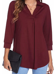Blouse T shirt Basic Plain Daily V Neck Regular Spring & Fall Green Blue White Black Dark Red for Women