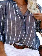 Blouse T shirt Stripe Striped Modern Shirt Collar Stard Spring & Fall Blue Grey for Women