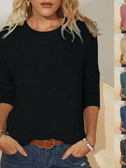 Blouse Basic Plain Basic Round Neck Regular Fall Green Black Blue Dark Pink Khaki for Women