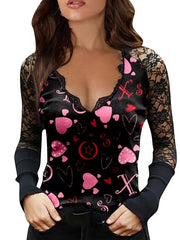 Blouse Lace Butterfly Heart Sparkly Raglan Sleeves Regular Spring & Fall Love red Golden butterfly Love pink Green Blue for Women