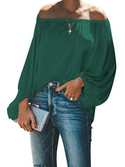 Blouse Patchwork Cold Shoulder Solid / Plain Color Classic Sweet Off Shoulder Lantern Sleeve Regular Spring & Fall Black White Dark Green Green Light Blue for Women