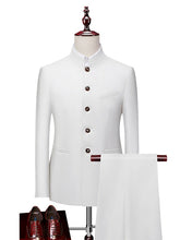 Black White Yellow Men's Wedding Ceremony Suits 2 Piece Mandarin Solid Color Tailored Fit Single Breasted More-button