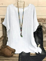 Blouse White Red Solid Color Plain Short Sleeve Casual Daily Basic Round Neck Regular S for Women