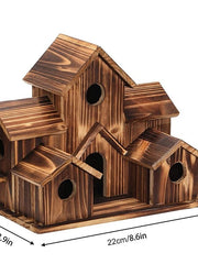 Bird House for Outside, 6 Holes Handmade Wooden Bird House, Retro Villa Style Large Bird House for Outside Birds, Backyard Patio Decorations