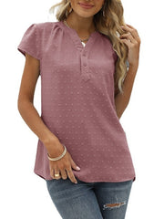 Blouse Jacquard Solid / Plain Color Daily V Neck Cap Sleeve Summer Light Blue Black White Pink Dark Pink for Women