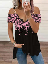 Blouse T shirt Floral Strappy Shoulder Venting Daily V Neck Regular Summer White Dark Red Pink Red Blue for Women