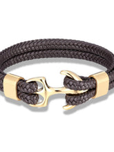 bracelet for men, sturdy cowhide leather bracelet, multilayer vintage anchor bracelet wrap cuff - blue with silver anchor