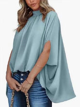 Blouse Dolman Solid Color Basic High Neck Batwing Sleeve Summer Light Blue Black White Blue Brown for Women