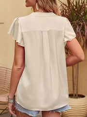 Blouse Satin Ruffle Solid / Plain Color Basic Y Neck Flutter Sleeve Summer grey blue Lake Green pea green Black Champagne for Women
