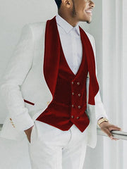 Black Red Burgundy Men's Wedding Tuxedos 3 Piece Shawl Collar Solid Colored Standard Fit Single Breasted One-button