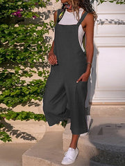 Black Jumpsuit for Women Overall Pocket Solid Color U Neck Streetwear Daily Vacation Regular Fit Strap Wine Army Green S M L Summer