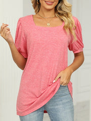 Blouse Solid / Plain Color Basic Square Neck Puff Sleeve Regular Summer Black White Pink Purple Green for Women