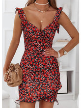 Bodycon Sheath Dress Mini Dress Black Red Khaki Sleeveless Floral Ruffle Spring Summer V Neck Stylish Loose Fit S M L XL for Women