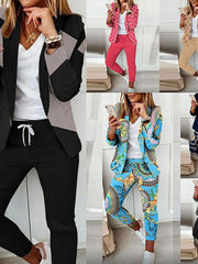 Blazer Office Suit Pants Sets Pants Trousers Streetwear Black square Black pattern one Casual Daily Printing Print Shirt Collar S M L XL 2XL for Women