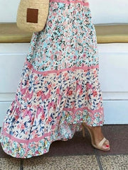 Bohemia Floral V Neck Long Dress Maxi Dress Pink Short Sleeve Floral Ruched Spring Summer Modern Weekend S M L XL XXL 3XL for Women