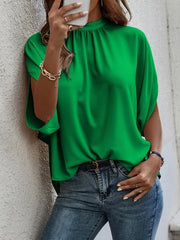 Blouse Tie Back Solid / Plain Color Basic High Neck Batwing Sleeve Summer Black Blue Brown Green for Women