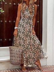 Floral Printed Sleeveless Boho Maxi Dresses