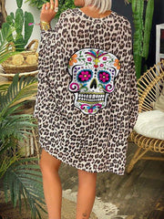 Khaki Leopard Print Casual Printed Shift Shirts & Tops